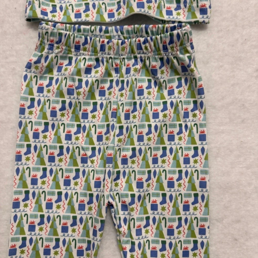 Lila and Hayes Kids Christmas Pajama Set‎ 100% Pima Cotton Blue Green 6-12M NWT
